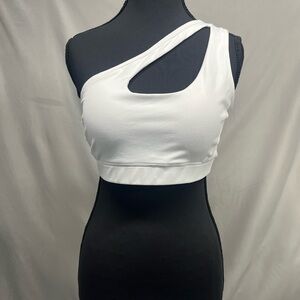 White One-Shoulder Cutout Crop Top Bra